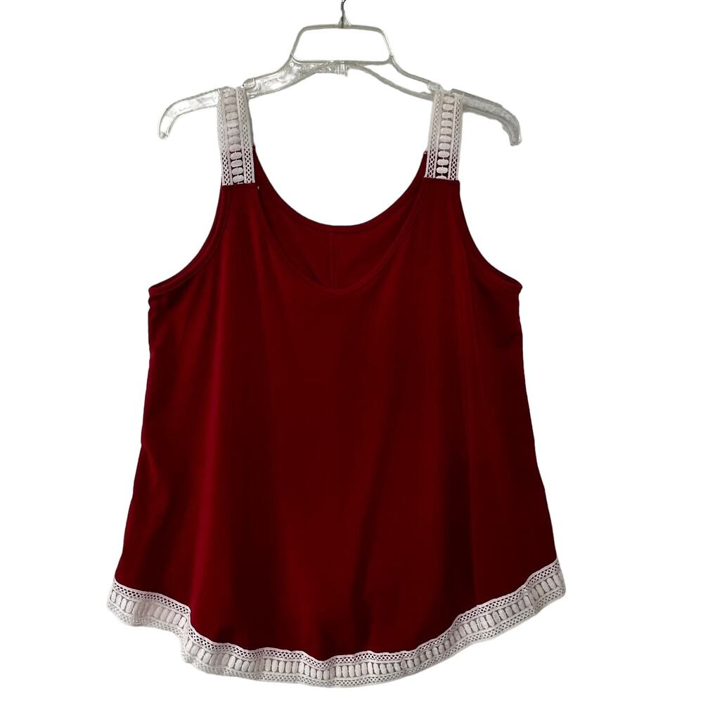 SHEIN CURVE Tank Top Womens 0XL Red Lace Trim Flowy Sleeveless Blouse